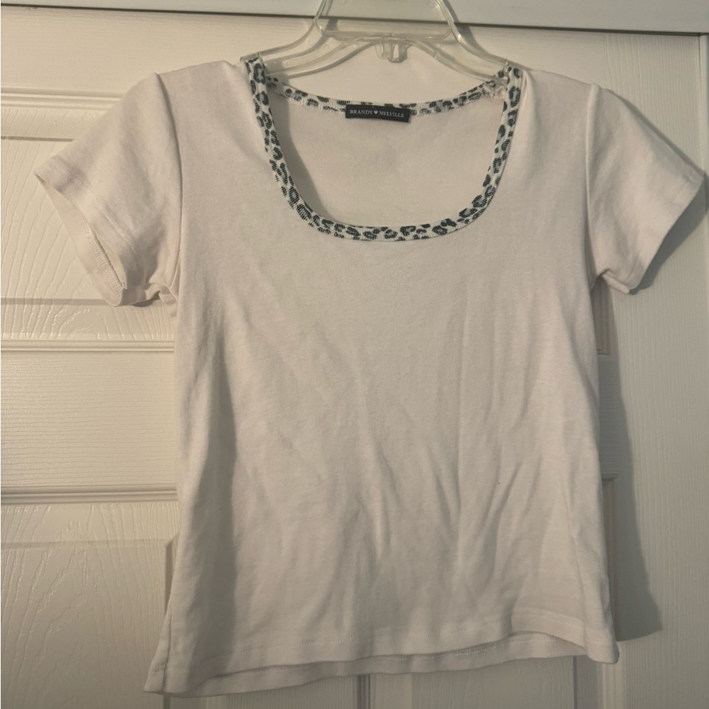 Brandy Melville White Tee with cheetah print lining
